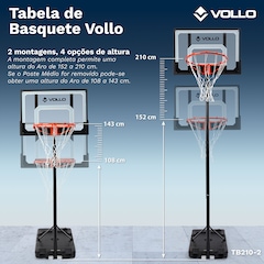 Tabela de Basquete Portátil Ajustável até 2,10m Aro 38cm Vollo - Foto 2