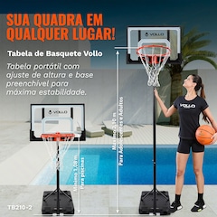Tabela de Basquete Portátil Ajustável até 2,10m Aro 38cm Vollo - Foto 4
