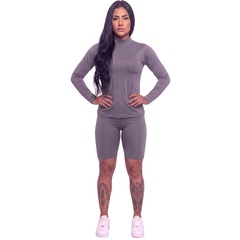 Conjunto Fitness Blusa Térmica Proteção UV e Bermudinha Suplex Vekyo - Foto 1