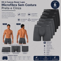 Kit 6 Cuecas Boxer Lupo Microfibra Sem Costura Adulto - Foto 2