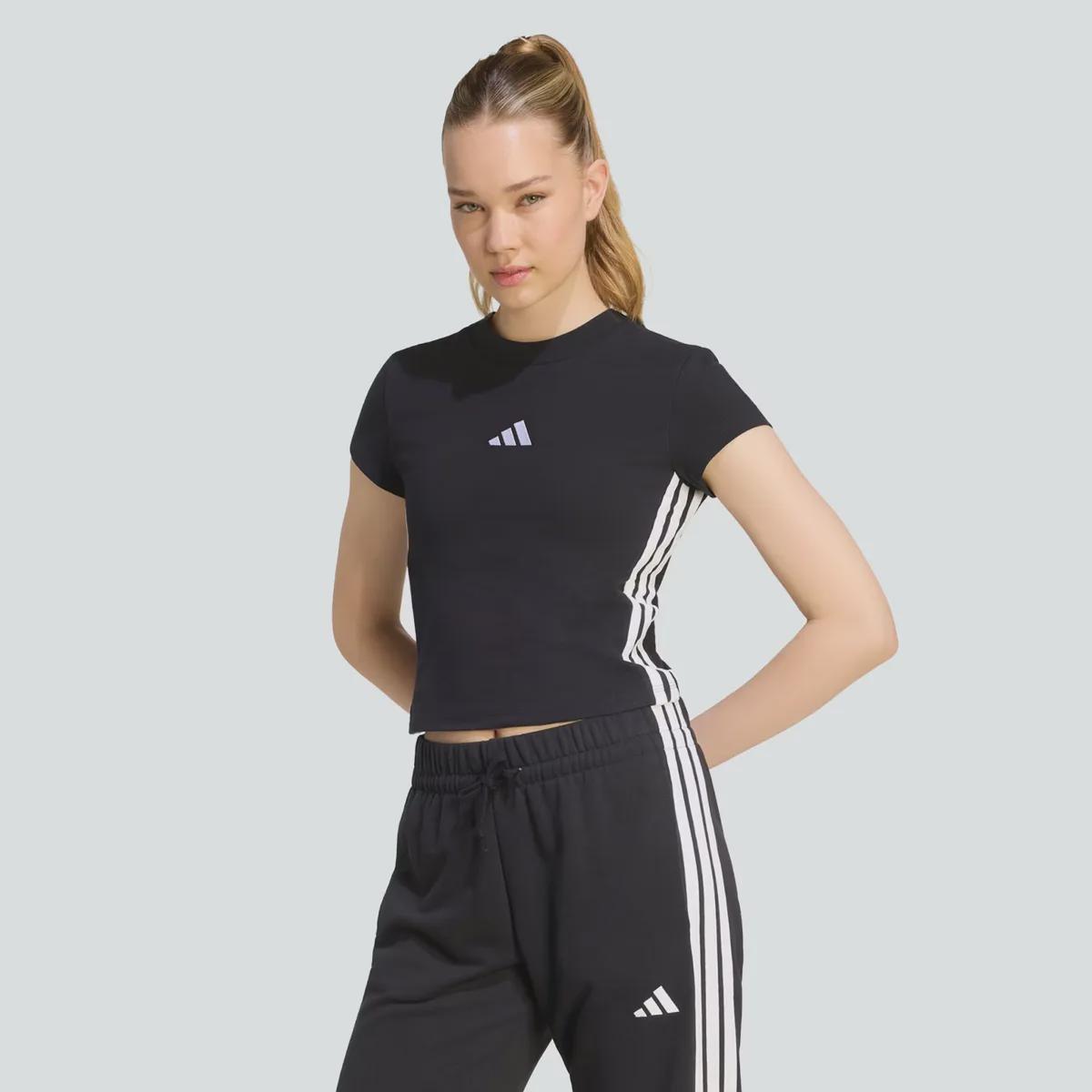 Camiseta Baby Look adidas Essentials 3 Stripes Feminina - Foto 1