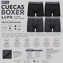 Kit 4 Cuecas Boxer Lupo Algodão com Elastano Adulto - Foto 2