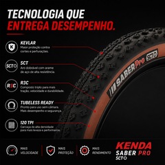 Par Pneu 29 x 2.20 Bike MTB Kenda Saber Pro Tubeless 120 TPI - Foto 2