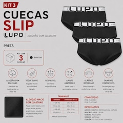 Kit Cueca Slip Lupo Algodão com Elastano - 3 Unidades - Foto 2