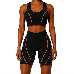 Conjunto Academia Feminino NFOX Short Viés Fino Cropped para Yoga e Treino - Foto 1