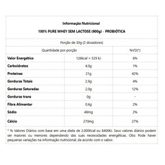 100% Pure Whey Zero Lactose Probiótica Morango 900g - Foto 3