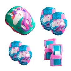 Kit Proteção Infantil Atrio Unicórnio: Joelheiras + Cotoveleiras + Munhequeiras + Capacete