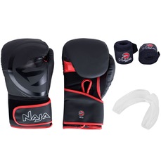 Kit de Boxe Naja: Bandagem + Protetor Bucal + Luvas de Boxe Black - 16 OZ - Adulto