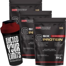Kit Six Protein Bodybuilders - Morango - 2Kg - 3 unidades + Coqueteleira