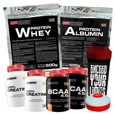 Kit Whey Protein Mor 500g + Albumin Protein Mor + 2x BCAA Tang + 2x Creatina + Coqueteleira