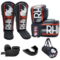 Kit de MuayThai Rhino Luva Caneleira Bandagem Bucal Bolsa
