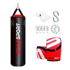 Kit de Luta Stylo Sports: 1 Saco de Pancada - 120cm + Luvas de Treino Bate Saco + 1 Suporte