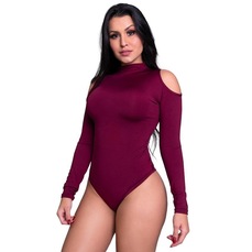 Body Fitness Mvb Modas Manga Longa Gola Alta Ombro - Feminino
