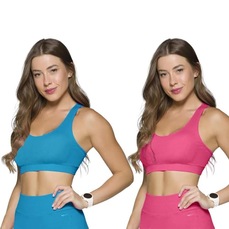 Kit Tops Fitness Selene Canelado sem Costura - Feminino - 2 unidades