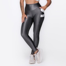 Calça Legging Orbis Fitness Cós Alto Bolso Lateral Recortes - Feminina