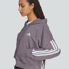 Blusão de Moletinho Capuz adidas Zíper Essentials Três Listras - Feminino