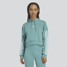 Blusão de Moletom Feminino adidas com Capuz Essentials 3S Cropped