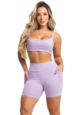 Short com Bolsos Mvb Modas Cintura Alta Fitness Academia Jacquard Feminino