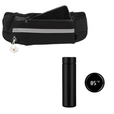 Kit Pochete DK Esportiva para Corrida e Academia + Garrafa Térmica Inox 500ml com Sensor