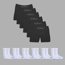 Kit 6 Cuecas Zorba Boxer Algodão 781 + 6 Meias Hanes Cano Médio Adulto