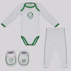 Kit Body Longo Calça e Pantufa Infantil Palmeiras