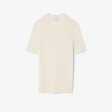 Suéter de malha canelada de lã merino de mangas curtas Lacoste Feminino