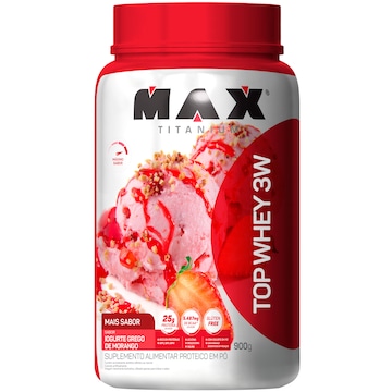 Whey Protein Max Titanium Iogurte Grego de Morango Top 3W Mais Sabor - 900g