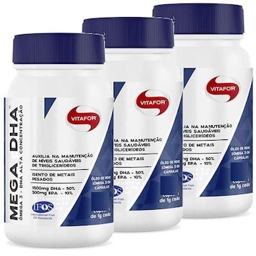 Ômega 3 Vitafor Mega Dha - 120 Cápsulas - 3 Frascos