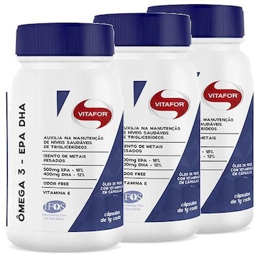 Ômega 3 Vitafor Omegafor 1g - 3 Unidades com 60 Cápsulas Cada