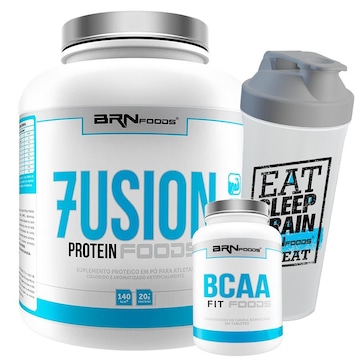 Kit Whey Protein BRN Foods 2kg Morango + BCAA 100g + Coqueteleira