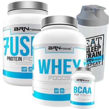 Kit Whey Protein  BRN Foods 900g Chocolate + Whey Protein 900g Chocolate + BCAA 100g + Coqueteleira