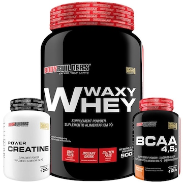 Kit Waxy Whey 900g Morango + BCAA + Creatina - Bodybuilders