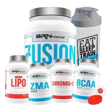 Kit Whey Fusion Protein BRN Foods - Chocolate - 900g + BCAA + Chromo-Q + ZMA + Porta Cápsulas