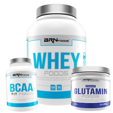 Kit Whey Protein BRN Foods 900g Baunilha + BCAA 100g + Glutamina 250g