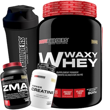 Waxy Whey Bodybuilders - Baunilha - 900g + ZMA Drol - 120 Caps + Creatina - 100g + Coqueteleira