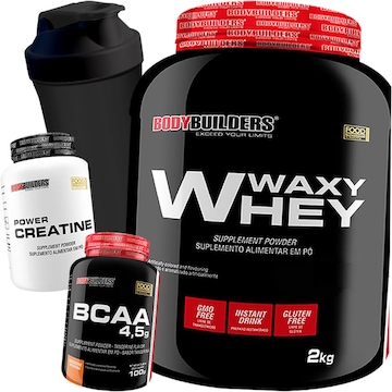 Kit Waxy Whey 2kg Chocolate + BCAA + Creatina + Coqueteleira - Bodybuilders