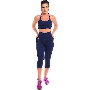 Conjunto Sandy Fitness Open Run Top + Calça Corsário com Proteção Solar UV50+ - Feminino