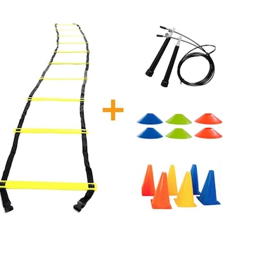 Kit Treinamento Funcional YangFit: Escada de Agilidade + Cones + Corda de Pular