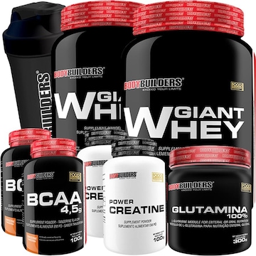 Kit Bodybuilders 2x Whey Protein Baunilha - 900g + 2x BCAA + 2x Crea + Glutamina + Shaker