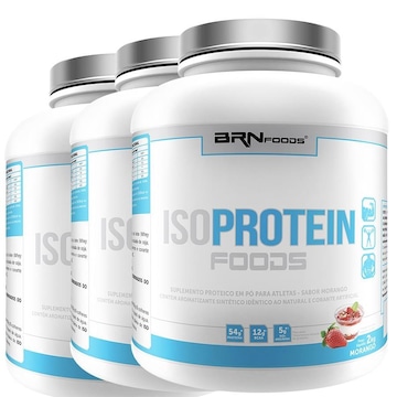 Kit Whey Protein Isolado BRN Foods - Morango - 2kg - 3 Unidades