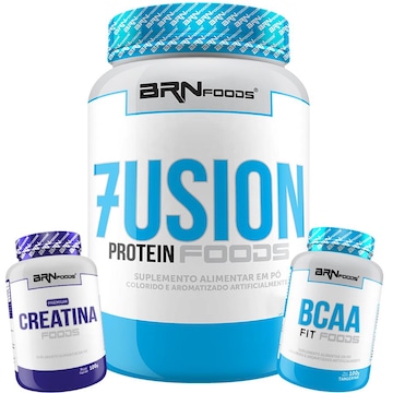 Kit BRN Foods Whey Protein Fusion - Chocolate 900g + BCAA Fit -100g + Creatina Foods - 100g