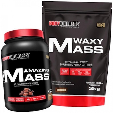 Kit Bodybuilders: Waxy Mass - Morango - 3kg + Amazing Mass - Morango - 1,5kg