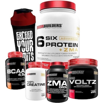 Kit Bodybuilders: Six Advanced - Chocolate - 900g + BCAA - 100g + Voltz + ZMA + Creatina - 100g + Coqueteleira