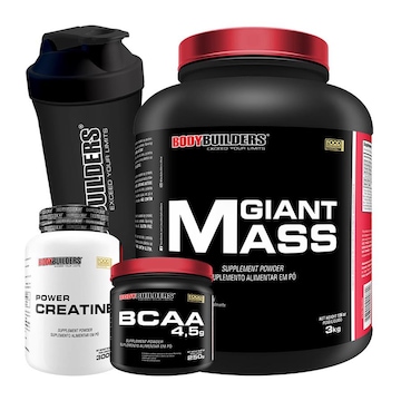 Kit Bodybuilders Hipercalórico Giant Mass Baunilha 3kg + Creatina 300g + BCAA 4.5 250g + Coqueteleira