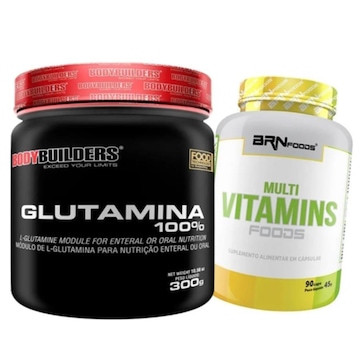 Kit Glutamina Bodybuilders - 300g + Multivitaminico BRN Foods - 90 cápsulas