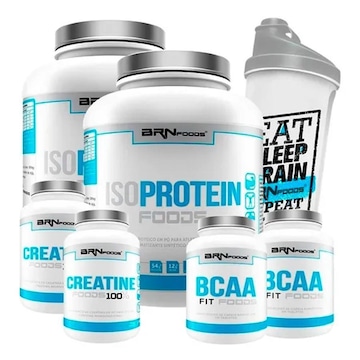 Kit 2x Iso Protein BRN Foods - Baunilha - 2kg + 2x BCAA - 100g + 2x Creatina - 100g + Coqueteleira