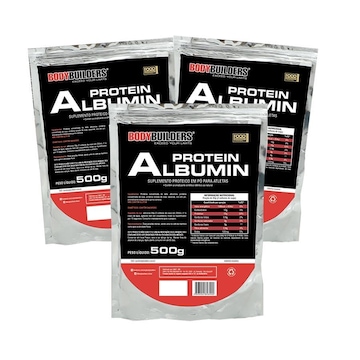 Kit Albumin Protein Bodybuilders - Morango - 500g - 3 unidades