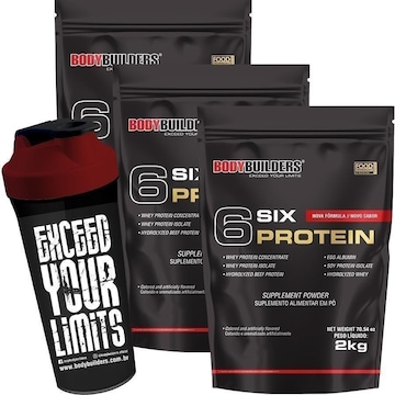 Kit Six Protein Bodybuilders - Morango - 2Kg - 3 unidades + Coqueteleira