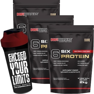 Kit Six Protein Bodybuilders - Chocolate - 2Kg - 3 unidades + Coqueteleira