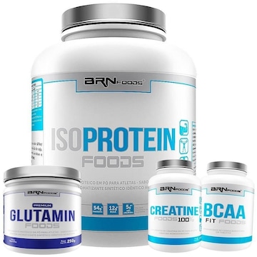 Kit Whey Protein Isolado BRN Foods Chocolate - 2kg + BCAA 100g + Creatina  100g + Glutamina 250g